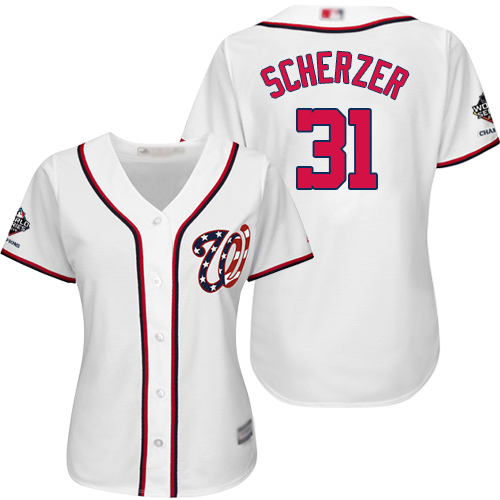 Nationals #31 Max Scherzer White Home 2019 World Series Champions Women's Stitched MLB Jersey Nationals #31 Max Scherzer White Home 2019 World Series Champions Women's Stitched MLB Jersey