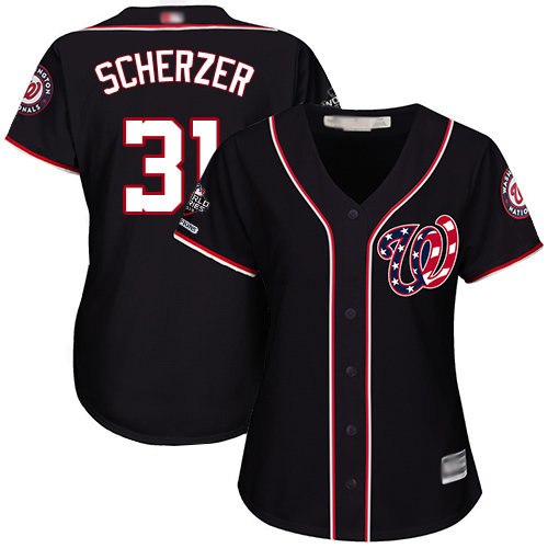 Nationals #31 Max Scherzer Navy Blue Alternate 2019 World Series Champions Women's Stitched MLB Jersey Nationals #31 Max Scherzer Navy Blue Alternate 2019 World Series Champions Women's Stitched MLB Jersey