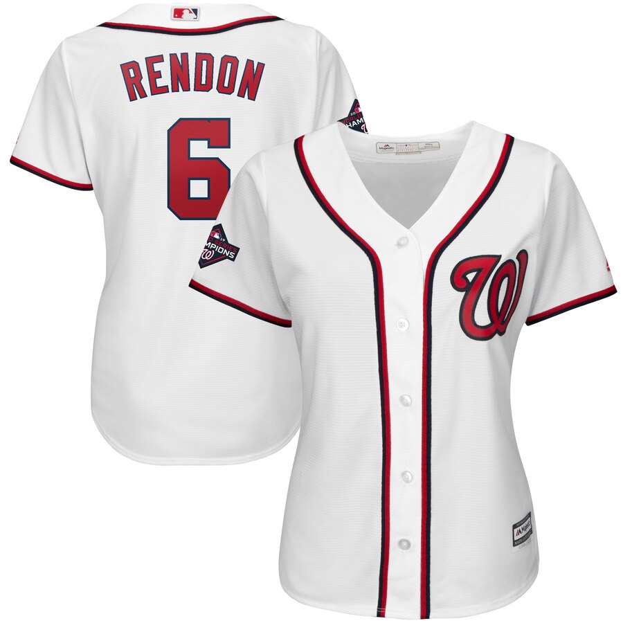 Washington Nationals #6 Anthony Rendon Majestic Women's 2019 World Series Champions Home Cool Base Patch Player Jersey White Washington Nationals #6 Anthony Rendon Majestic Women's 2019 World Series Champions Home Cool Base Patch Player Jersey White
