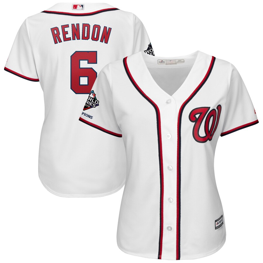Washington Nationals #6 Anthony Rendon Majestic Women's 2019 World Series Champions Home Official Cool Base Bar Patch Player Jersey White Washington Nationals #6 Anthony Rendon Majestic Women's 2019 World Series Champions Home Official Cool Base Bar Patch Player Jersey White