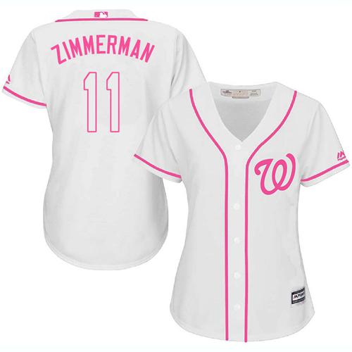 Nationals #11 Ryan Zimmerman White/Pink Fashion Women's Stitched MLB Jersey Nationals #11 Ryan Zimmerman White/Pink Fashion Women's Stitched MLB Jersey