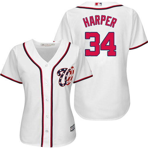 Nationals #34 Bryce Harper White Women's Fashion Stitched MLB Jersey Nationals #34 Bryce Harper White Women's Fashion Stitched MLB Jersey