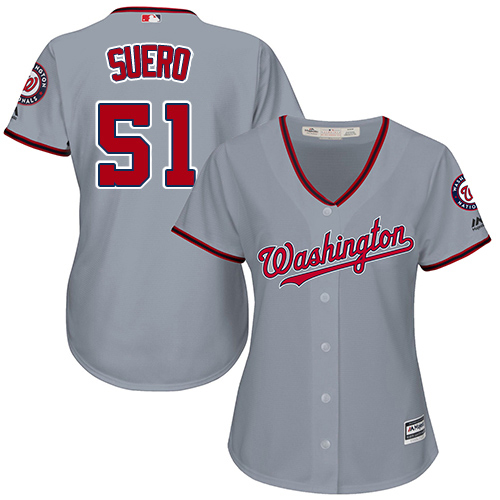 Nationals #51 Wander Suero Grey Road Women's Stitched MLB Jersey