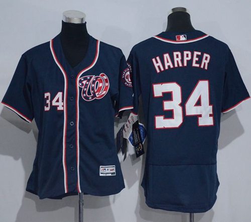 Nationals #34 Bryce Harper Navy Blue Flexbase Authentic Women's Stitched MLB Jersey Nationals #34 Bryce Harper Navy Blue Flexbase Authentic Women's Stitched MLB Jersey
