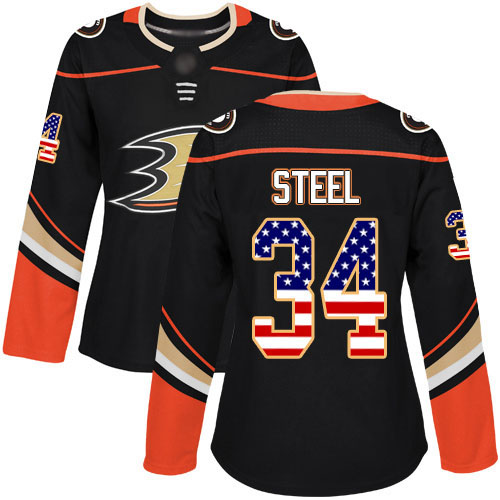 Adidas Ducks #34 Sam Steel Black Home Authentic USA Flag Women's Stitched NHL Jersey Adidas Ducks #34 Sam Steel Black Home Authentic USA Flag Women's Stitched NHL Jersey