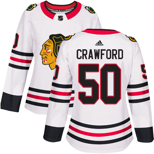 Adidas Blackhawks #50 Corey Crawford White Road Authentic Women's Stitched NHL Jersey Adidas Blackhawks #50 Corey Crawford White Road Authentic Women's Stitched NHL Jersey