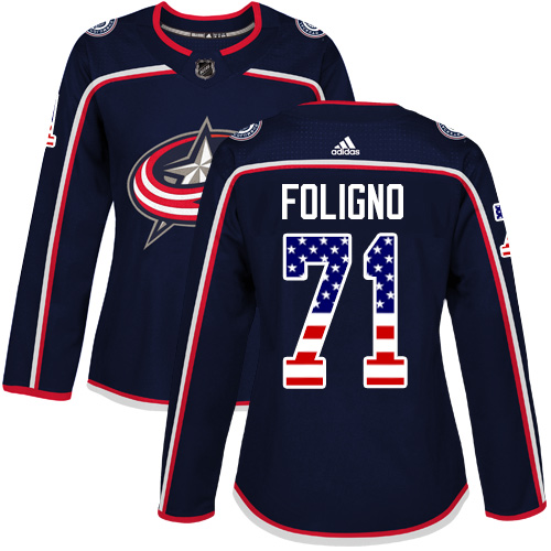 Adidas Blue Jackets #71 Nick Foligno Navy Blue Home Authentic USA Flag Women's Stitched NHL Jersey Adidas Blue Jackets #71 Nick Foligno Navy Blue Home Authentic USA Flag Women's Stitched NHL Jersey
