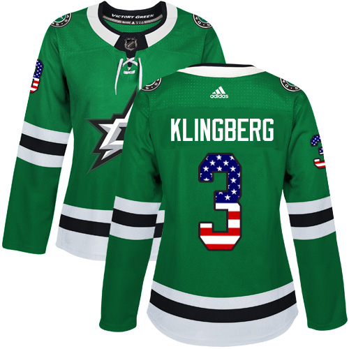Adidas Stars #3 John Klingberg Green Home Authentic USA Flag Women's Stitched NHL Jersey Adidas Stars #3 John Klingberg Green Home Authentic USA Flag Women's Stitched NHL Jersey