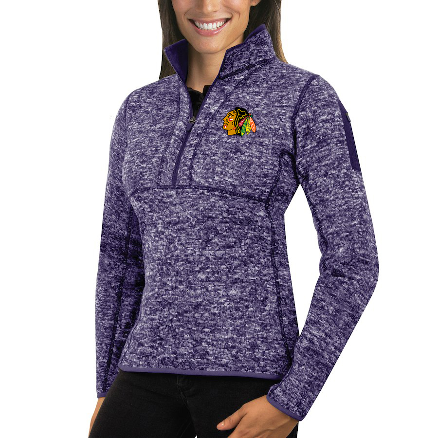 Chicago Blackhawks Antigua Women's Fortune 1/2-Zip Pullover Sweater Purple Chicago Blackhawks Antigua Women's Fortune 1/2-Zip Pullover Sweater Purple