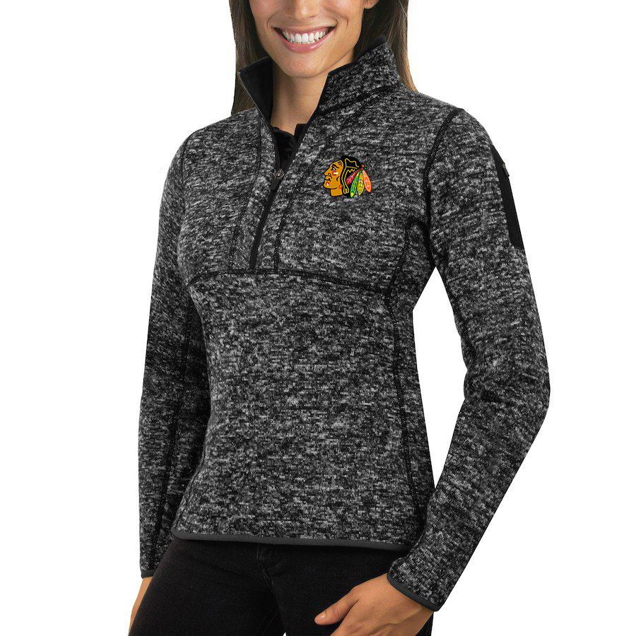 Chicago Blackhawks Antigua Women's Fortune 1/2-Zip Pullover Sweater Charcoal Chicago Blackhawks Antigua Women's Fortune 1/2-Zip Pullover Sweater Charcoal
