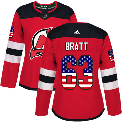Adidas Devils #63 Jesper Bratt Red Home Authentic USA Flag Women's Stitched NHL Jersey Adidas Devils #63 Jesper Bratt Red Home Authentic USA Flag Women's Stitched NHL Jersey