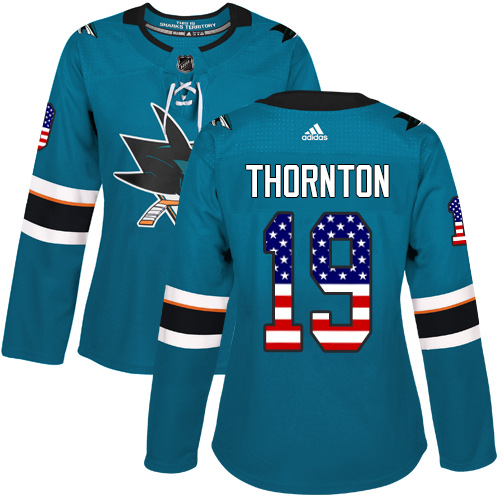 Adidas Sharks #19 Joe Thornton Teal Home Authentic USA Flag Women's Stitched NHL Jersey Adidas Sharks #19 Joe Thornton Teal Home Authentic USA Flag Women's Stitched NHL Jersey