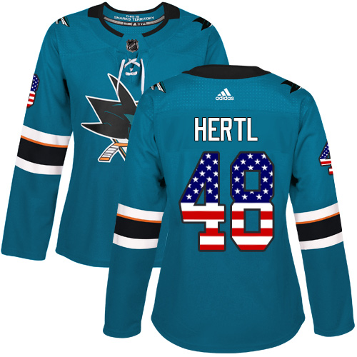 Adidas Sharks #48 Tomas Hertl Teal Home Authentic USA Flag Women's Stitched NHL Jersey Adidas Sharks #48 Tomas Hertl Teal Home Authentic USA Flag Women's Stitched NHL Jersey