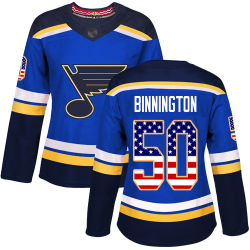 Adidas Blues #50 Jordan Binnington Blue Home Authentic USA Flag Women's Stitched NHL Jersey Adidas Blues #50 Jordan Binnington Blue Home Authentic USA Flag Women's Stitched NHL Jersey