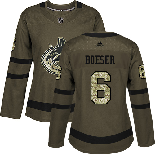 Adidas Canucks #6 Brock Boeser Green Salute to Service Women's Stitched NHL Jersey Adidas Canucks #6 Brock Boeser Green Salute to Service Women's Stitched NHL Jersey