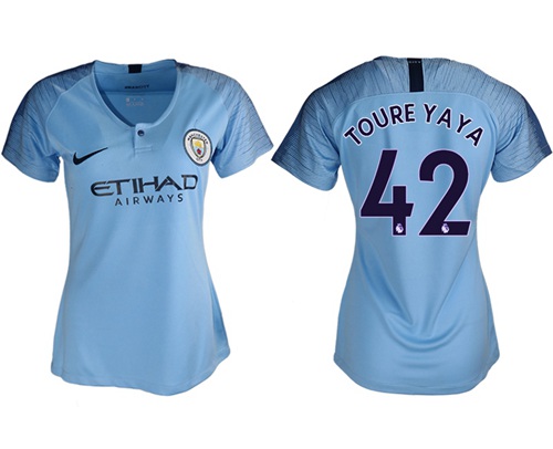 Women's Manchester City #42 Toure Yaya Home Soccer Club Jersey