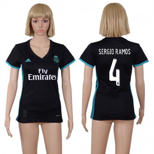 Women's Real Madrid #4 Sergio Ramos Away Soccer Club Jersey Women's Real Madrid #4 Sergio Ramos Away Soccer Club Jersey