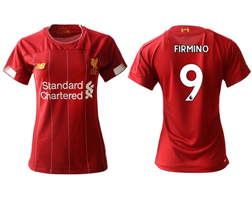 Women's Liverpool #9 Firmino Red Home Soccer Club Jersey