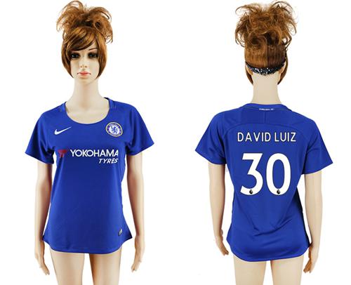Women's Chelsea #30 David Luiz Home Soccer Club Jersey Women's Chelsea #30 David Luiz Home Soccer Club Jersey