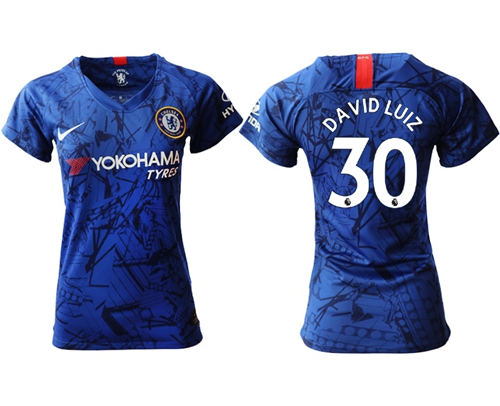 Women's Chelsea #30 David Luiz Home Soccer Club Jersey Women's Chelsea #30 David Luiz Home Soccer Club Jersey