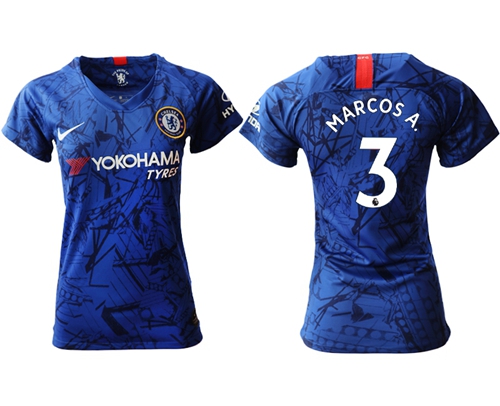 Women's Chelsea #3 Marcos A. Home Soccer Club Jersey Women's Chelsea #3 Marcos A. Home Soccer Club Jersey
