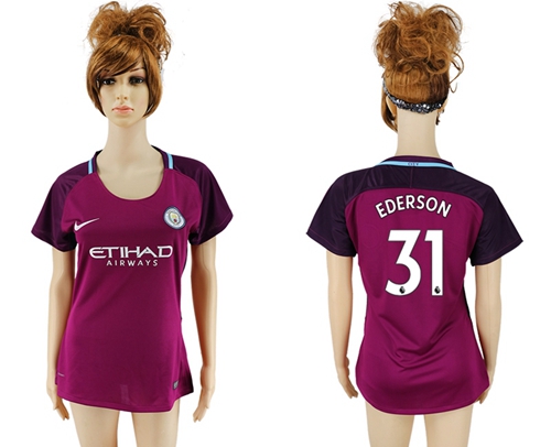 Women's Manchester City #31 Ederson Away Soccer Club Jersey Women's Manchester City #31 Ederson Away Soccer Club Jersey