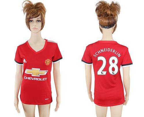 Women's Manchester United #28 Schneiderlin Red Home Soccer Club Jersey