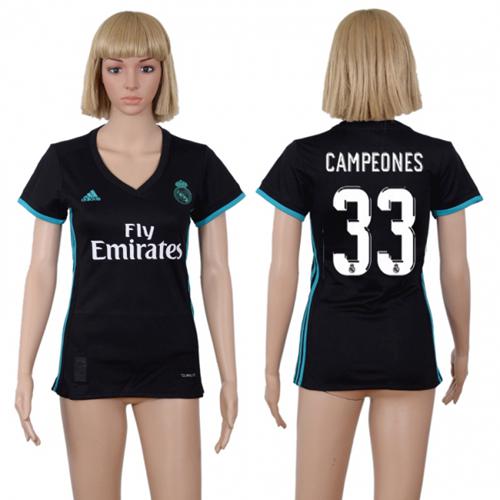 Women's Real Madrid #33 Campeones Away Soccer Club Jersey Women's Real Madrid #33 Campeones Away Soccer Club Jersey