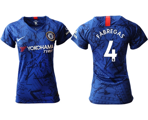 Women's Chelsea #4 Fabregas Home Soccer Club Jersey