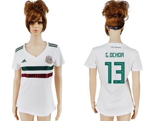 Women's Mexico #13 G.Ochoa Away Soccer Country Jersey Women's Mexico #13 G.Ochoa Away Soccer Country Jersey
