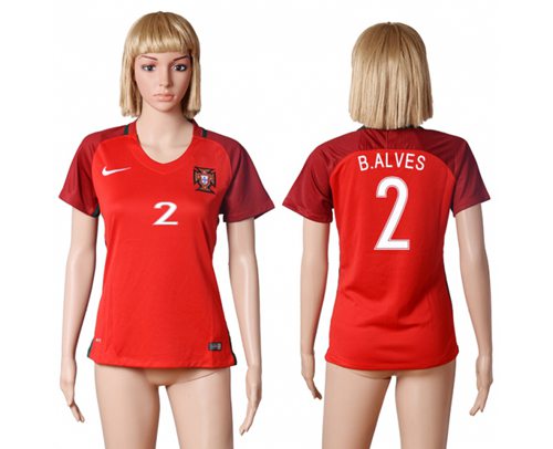 Women's Portugal #2 Bruno Alves Home Soccer Country Jersey
