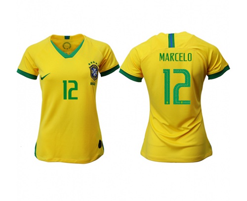 Women's Brazil #12 Marcelo Home Soccer Country Jersey Women's Brazil #12 Marcelo Home Soccer Country Jersey