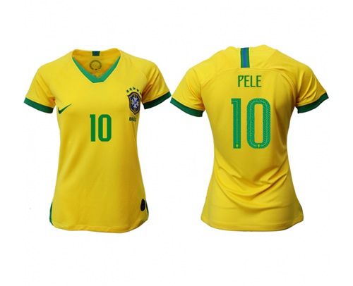 Women's Brazil #10 Pele Home Soccer Country Jersey Women's Brazil #10 Pele Home Soccer Country Jersey