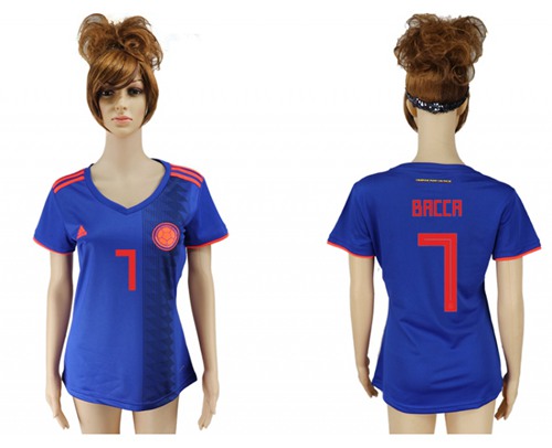 Women's Colombia #7 Bacca Away Soccer Country Jersey Women's Colombia #7 Bacca Away Soccer Country Jersey