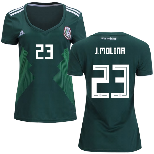 Women's Mexico #23 J.Molina Home Soccer Country Jersey Women's Mexico #23 J.Molina Home Soccer Country Jersey