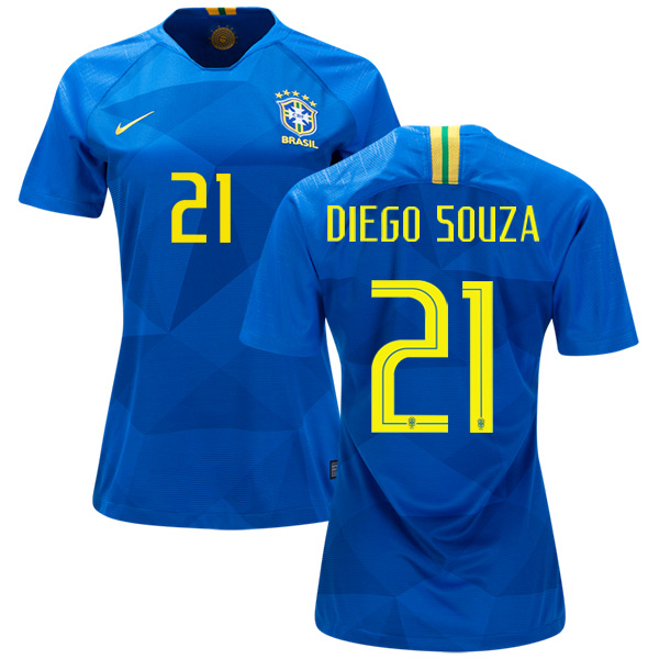 Women's Brazil #21 Diego Souza Away Soccer Country Jersey Women's Brazil #21 Diego Souza Away Soccer Country Jersey