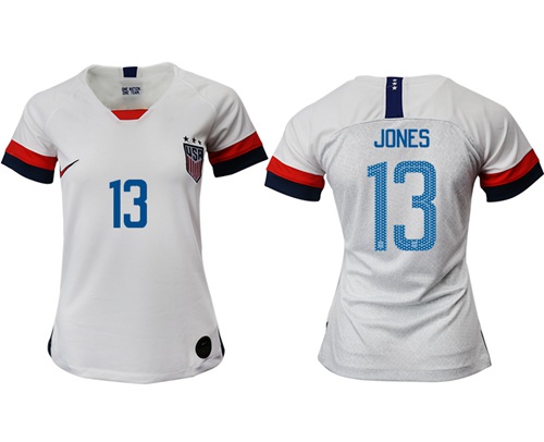 Women's USA #13 Jones Home Soccer Country Jersey Women's USA #13 Jones Home Soccer Country Jersey