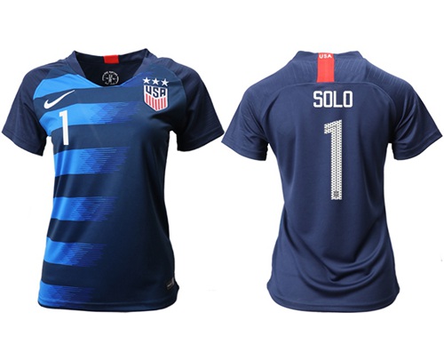 Women's USA #1 Solo Away Soccer Country Jersey Women's USA #1 Solo Away Soccer Country Jersey
