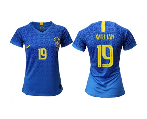Women's Brazil #19 Willian Away Soccer Country Jersey Women's Brazil #19 Willian Away Soccer Country Jersey