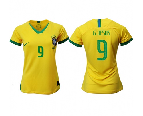 Women's Brazil #9 G.Jesus Home Soccer Country Jersey Women's Brazil #9 G.Jesus Home Soccer Country Jersey