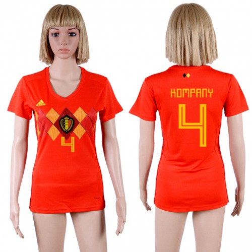 Women's Belgium #4 Kompany Red Home Soccer Country Jersey Women's Belgium #4 Kompany Red Home Soccer Country Jersey