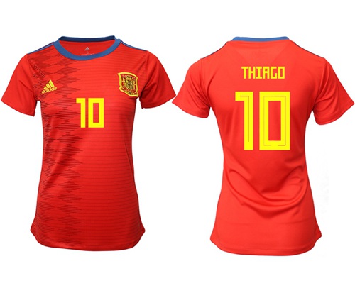 Women's Spain #10 Thiago Red Home Soccer Country Jersey Women's Spain #10 Thiago Red Home Soccer Country Jersey