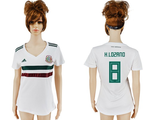 Women's Mexico #8 H.Lozano Away Soccer Country Jersey Women's Mexico #8 H.Lozano Away Soccer Country Jersey