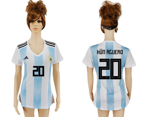 Women's Argentina #20 Kun Aguero Home Soccer Country Jersey Women's Argentina #20 Kun Aguero Home Soccer Country Jersey