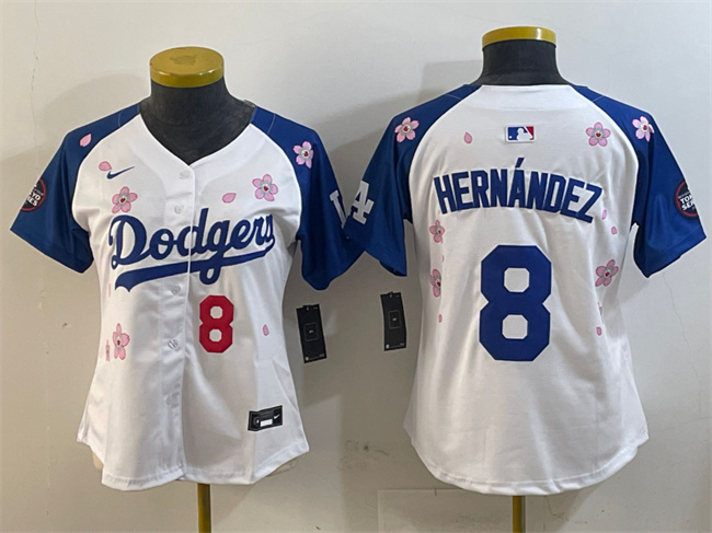 Women's Los Angeles Dodgers #8 Enrique Hernández White/Royal 2025 Tokyo Series Limited Stitched Baseball Jersey(Run Small) Women's Los Angeles Dodgers #8 Enrique Hernández White/Royal 2025 Tokyo Series Limited Stitched Baseball Jersey(Run Small)