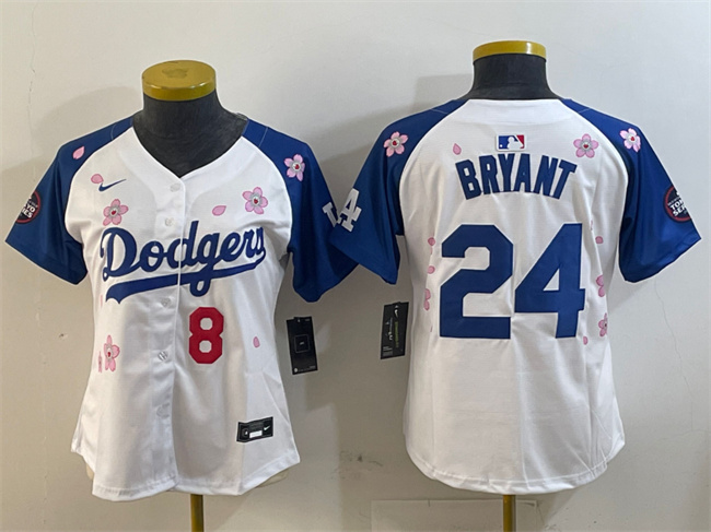 Women's Los Angeles Dodgers Front #8 Back #24 Kobe Bryant White/Royal 2025 Tokyo Series Limited Stitched Baseball Jersey(Run Small) Women's Los Angeles Dodgers Front #8 Back #24 Kobe Bryant White/Royal 2025 Tokyo Series Limited Stitched Baseball Jersey(Run Small)