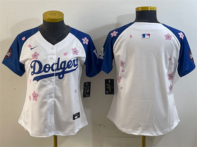 Women's Los Angeles Dodgers Blank White/Royal 2025 Tokyo Series Limited Stitched Baseball Jersey(Run Small) Women's Los Angeles Dodgers Blank White/Royal 2025 Tokyo Series Limited Stitched Baseball Jersey(Run Small)