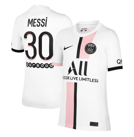 Men's Paris Saint-Germain #30 Lionel Messi 2021/22 White Away Breathe Stadium Soccer Jersey Men's Paris Saint-Germain #30 Lionel Messi 2021/22 White Away Breathe Stadium Soccer Jersey
