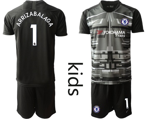 Chelsea #1 Arrizabalaga Black Goalkeeper Kid Soccer Club Jersey