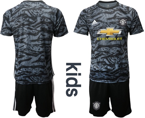 Manchester United Blank Black Goalkeeper Kid Soccer Club Jersey